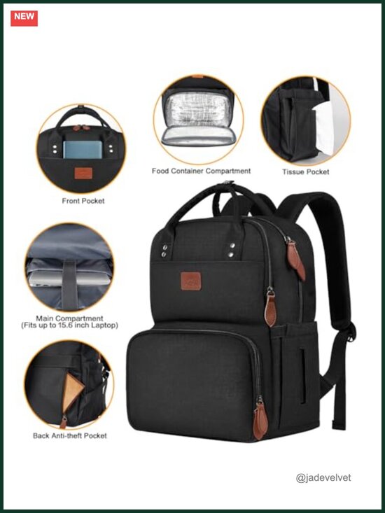 Insulated Lunch Laptop Backpack, Water Resistant 15.6\